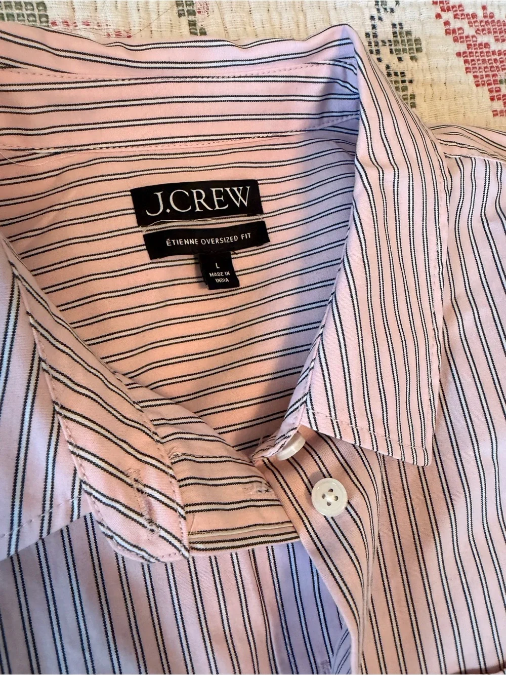 J.Crew Étienne oversized shirt in striped cotton poplin - Pink Spoonbill